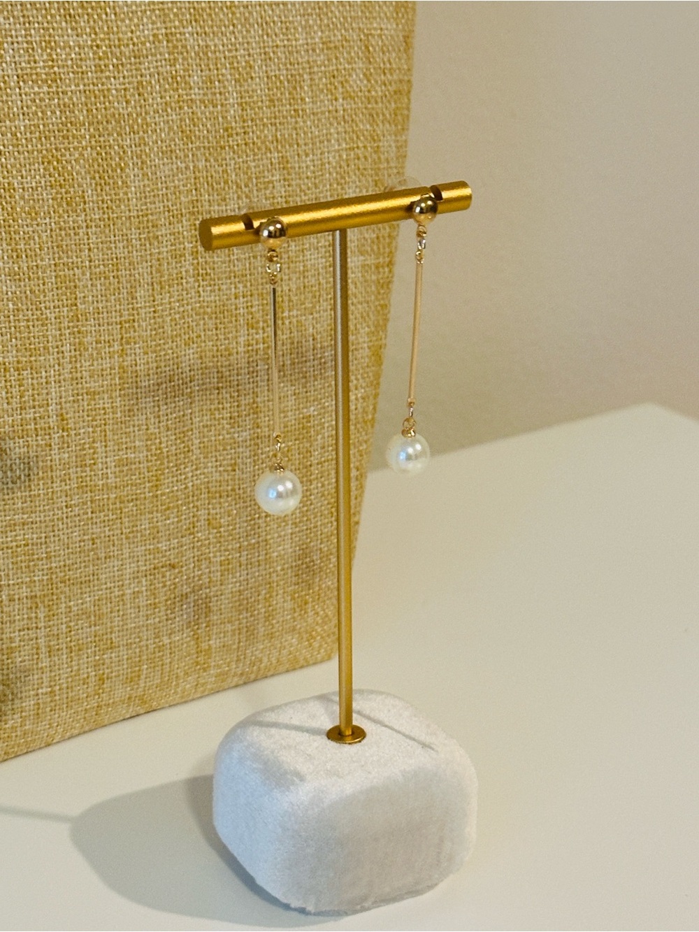 Fashion Jewelry Gold Pearl Linear Drop Earrings